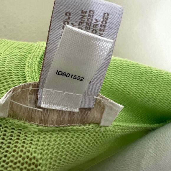 Chico's Cardigan MEDIUM 8 Green Open Front Fringe Shawl Knit Rayon Ribbed Trim - Picture 8 of 8